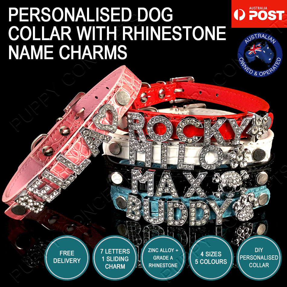 Personalized PU Leather Dog Pet Harness Free Name with Rhinestone Letters S/M/L